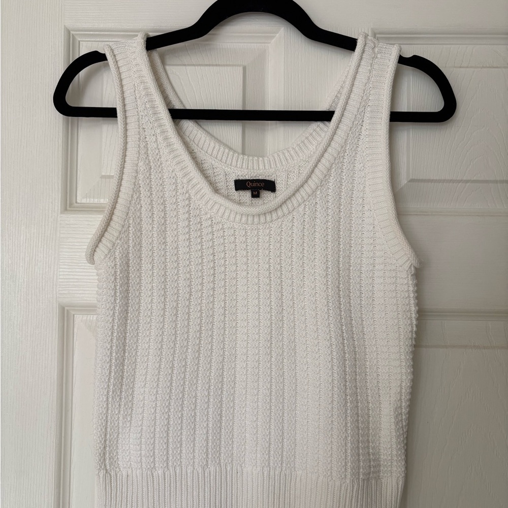 Quince Cream Ribbed Knit Scoop Neck Tank